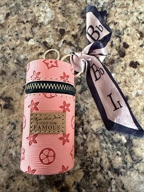 NWOT Peachy  Pink Embossed Key & Coin Holder with Scarf Accent